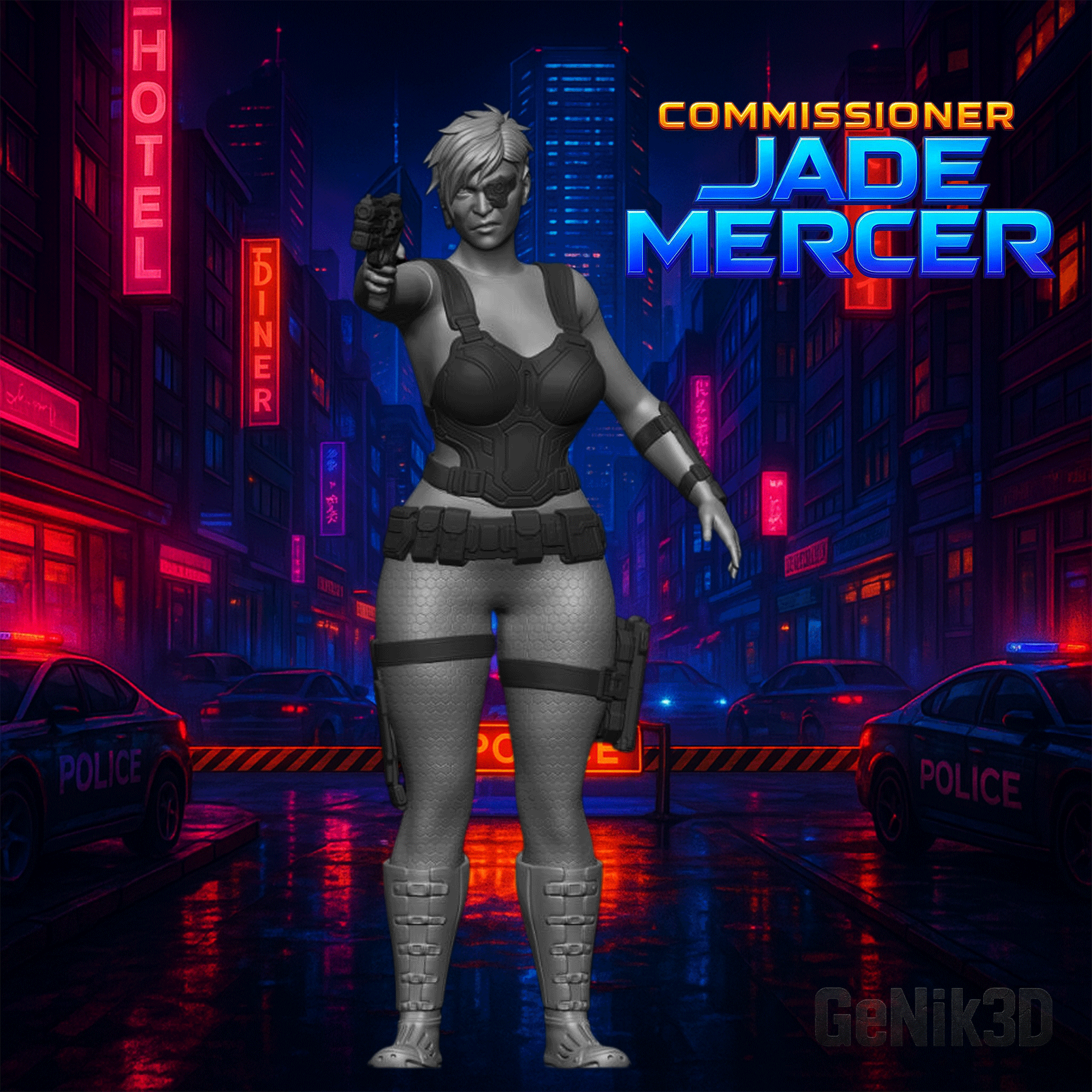 Commissioner Jade Mercer – STL Figurine Cyberpunk – Impression 3D